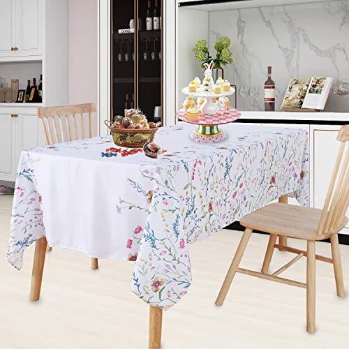 LUSHVIDA Easter Fabric Round Table Cloth, Polyester Easter Flower Spring Tablecloth, Table Cover Protector for Holiday, Party, Wedding, Birthday, Banquet Decoration Use, 60 Inch, Blooming Flower