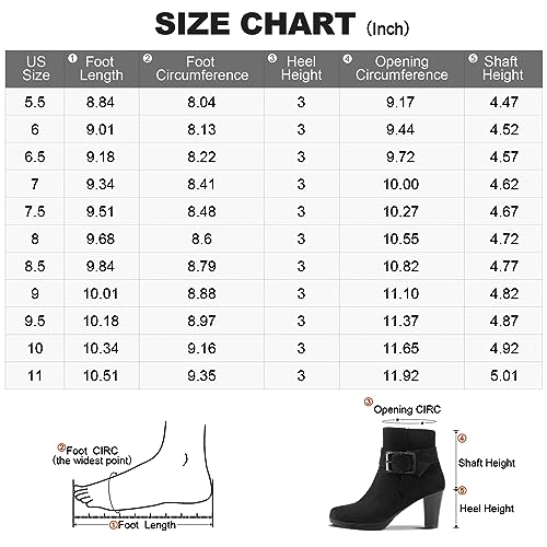 mysoft Women's Wide Width Ankle Boots Chunky Heel Ankle Strap Buckle Booties with Zipper