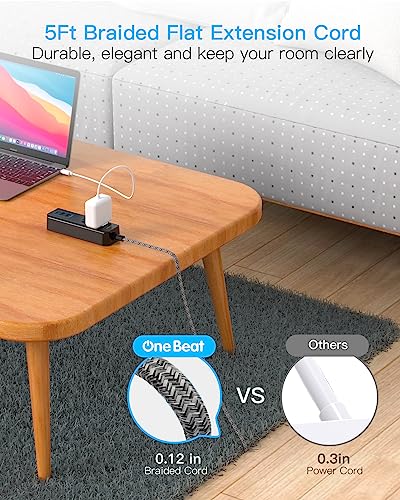 Cruise Essentials, USB C Travel Power Strip, Flat Plug Power Strip with 2 Outlets 3 USB Ports (1 USB C), Flat Extension Cord USB Charging Station, Non Surge Protector for Cruise, Travel, Home