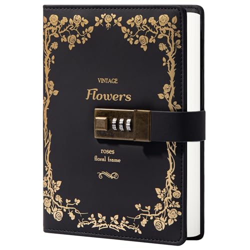 TIEFOSSI A5 Leather Journal Notebook with Combination Lock, Travel Sailor Writing Diary Personal Planner Organizers As Gift for Girls Boys Women, 7.87 X 5.51 in