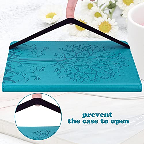 VODEFOX Case for Samsung Galaxy Tab S9 FE 5G 10.9 Inch/Tab S9 11 Inch 2023, PU Leather Tree Deer Protective Cover with Card Slots Hand Strap for Samsung Galaxy Tab S9 FE Case - Blue