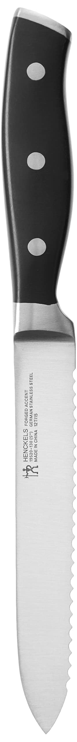 HENCKELS Forged Accent Razor-Sharp 5-inch Serrated Utility Knife, Tomato Knife, German Engineered Informed by 100+ Years of Mastery,Black