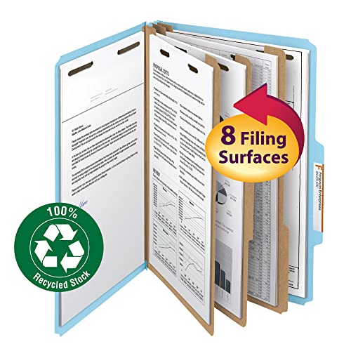 Smead 100% Recycled Pressboard Classification File Folder, 3 Dividers, 3" Expansion, Legal Size, Blue, 10 per Box (19090)