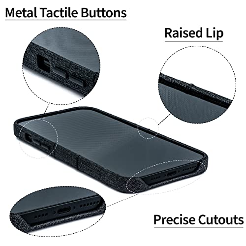 Dockem iPhone 14 Card Case with Built-in Metal Plate for Magnetic Mounting & 2 Card Holder Pockets: Luxe M2 Wallet, Canvas Style Synthetic Leather (iPhone 14, Black)
