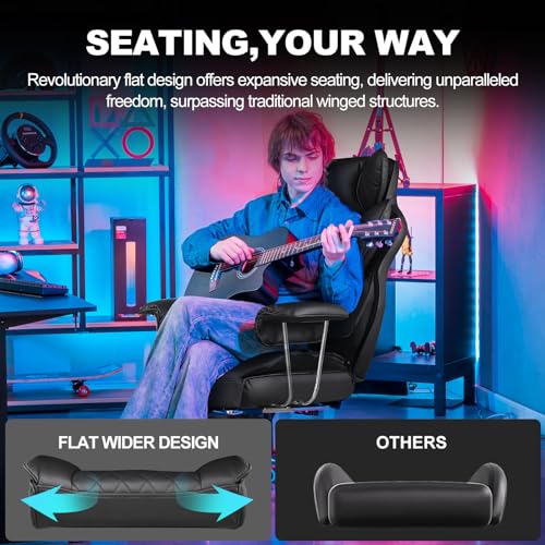 GTRACING Gaming Chair,Office Chair with Pocket Spring Lumbar Support, Ergonomic Comfortable Wide Office Desk Computer Chair with Outward Fixed Soft Armrests and Footrest (PU Leather, Black)