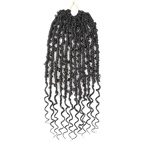 Short Butterfly Locs Goddess Locs Crochet Hair With Curly Ends 18 Inch Distressed Butterfly Faux Locs Synthetic Goddess Locs Butterfly Soft Locs Hair Extensions (14 Inch, 6packs,1B)