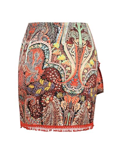 ZAFUL Slit Skirt for Women Boho Paisley Printed Wrap Skirt Tie Side Sarong Bodycon Mini Short Skirt for Beach Party(Boho-Royal Blue,L)