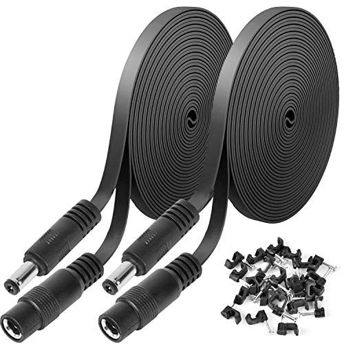 Uogw 2 Pack DC Power Extension Cable, 20ft 2.1mm x 5.5mm Extension Cord Compatible with 12V DC Adapter Cord for Security Camera CCTV IP Camera, LED, Car, Black