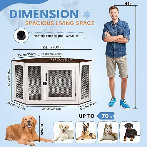 BOEASTER Corner Dog Crate Furniture, Wooden Dog Kennel End Table with Door Furniture Style Dog House Pet Crate Indoor Use for Small Medium Dogs