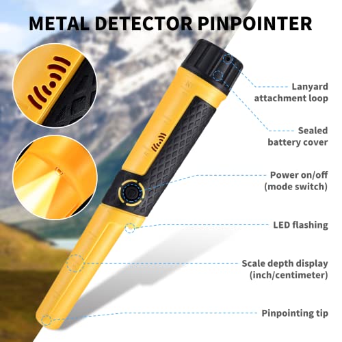 SAKOBS Metal Detector Pinpointer Wand: 5" Detection Depth, IP68 Fully Waterproof, Up to 66 Feet Underwater, 360°Detection Handheld Pin Pointer, 3 Modes (Buzzer, Vibration,Sound) for Adults & Kids