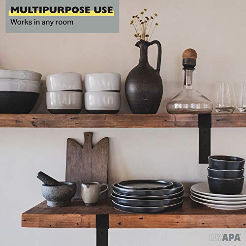 Ilyapa Heavy Duty Floating Shelf Brackets, 4 Pack - 4x6 Inch Black Metal Shelf Holders for Wall Mount Shelves