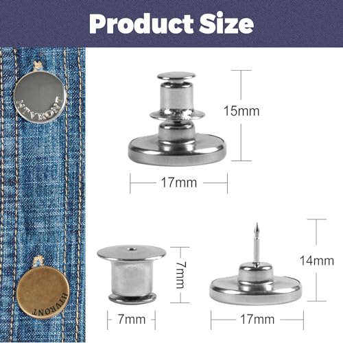 HTVRONT 10 Sets Jean Buttons for Loose Jeans - No Sew Jean Buttons Replacement, Adjustable Instant Button Pins for Jeans Waist Tightener No Tools Required