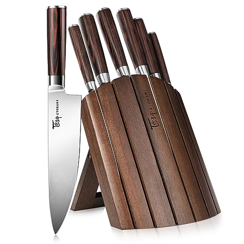 SYOKAMI Knife Set 7 Piece Japanese Style Kitchen Knife Set With Foldable Magnetic Block Razor-Sharp High Carbon Stainless Steel Knives Set for Kitchen with Anti-slip Ergonomic Handle