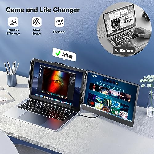 Kwumsy L1 Portable Monitor for Laptop, 12.3" IPS FHD High Brightness 600CD/㎡Gaming Monitor with Foldable Kickstand/Dual Speakers, Travel Touch Screen Monitor for Windows Mac PC Laptop Phone PS5/Switch