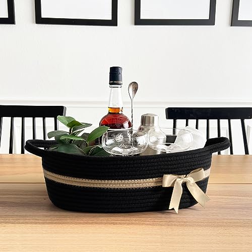 CHICVITA Baby Gift Basket Small Woven Baskets for Organizing, Black Storage Basket for Toys, Towels, Diapers, Decorative Basket for Nursery, 13 x 9.8 x 5 inches