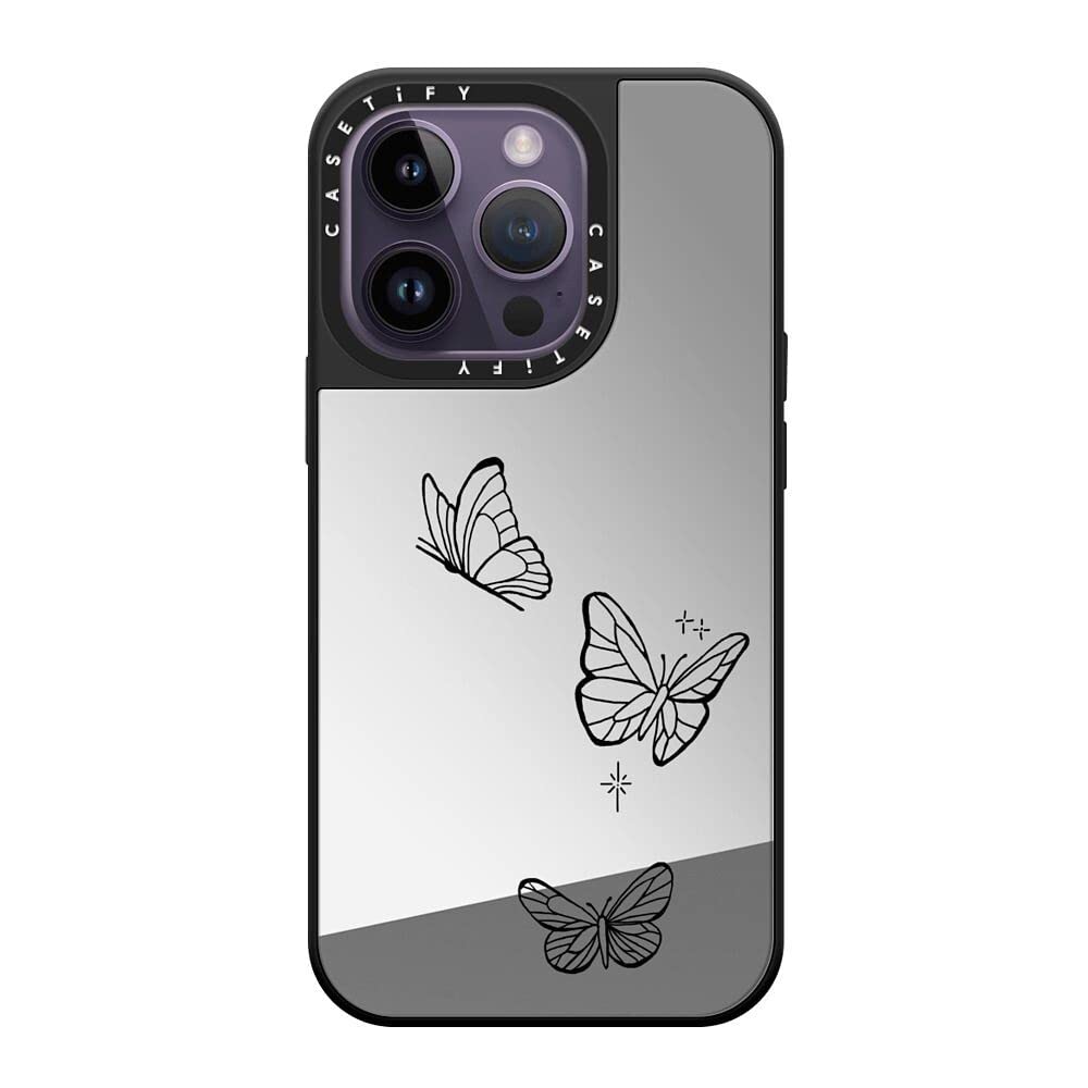 CASETiFY Mirror Case for iPhone 14 Pro Compatible with Magsafe - Flying by Inked by Dani - Silver on Black