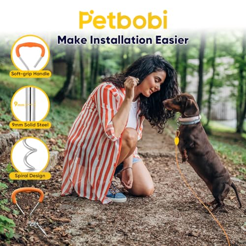 Petbobi Dog Tie Out Cable and Stake 15ft - Outdoor Dog Yard Leash, No Tangle, 16in Ground Stake for Yard, Camping and Beach, Suitable for Small Medium Dogs Up to 20lbs, Orange