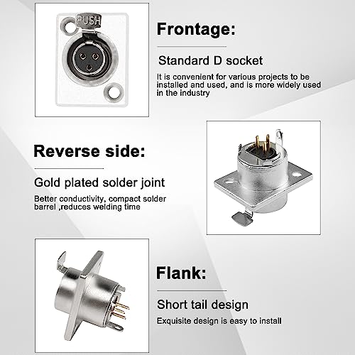 XMSJSIY Mini XLR Panel Mount Socket Jack Connector 3 Pin Mini XLR Female Audio Speaker Mic Microphone Adapter-2 Pcs (3 Pin)