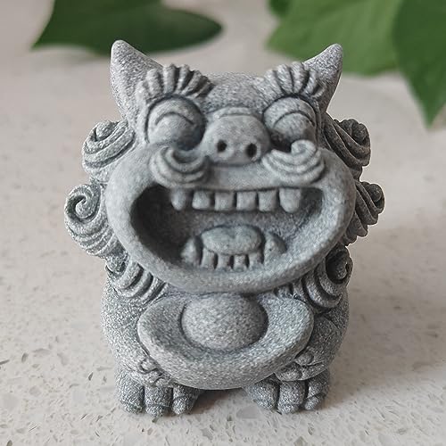 livelyfish Fish Tank Fu Foo Dogs Statues Decorations A Pair of Asian Japanese Sandstone Lion Figures Sculpture for 10 Gallon Tanks Aquarium, Garden Bonsai Decor Gifts,E (L)
