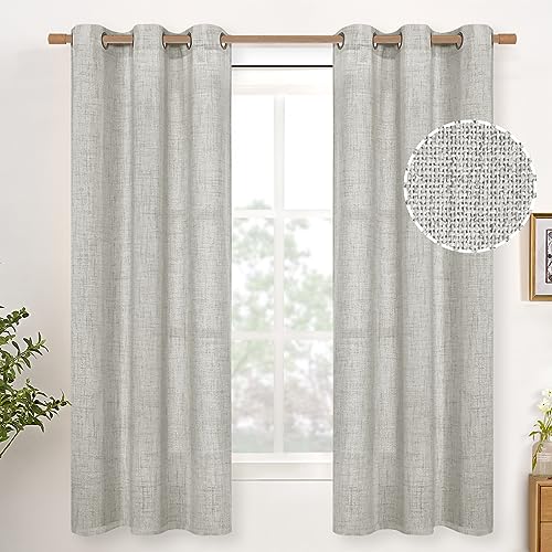 YoungsTex Natural Linen Curtains 84 Inches Long for Bedroom Bronze Grommet Rustic Textured Window Drapes for Living Room Kids Room Divider Light Filtering, 2 Panels, 42 X 84 Inch