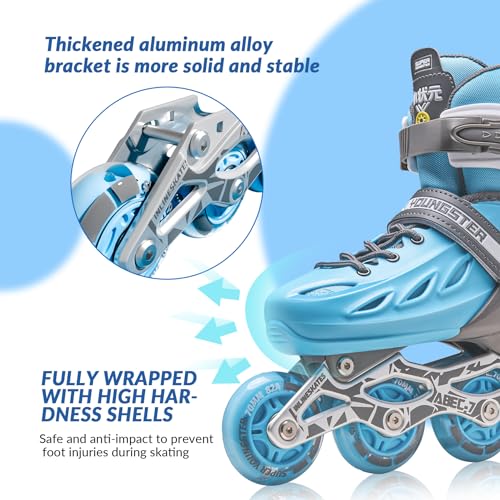 SUPER YOUNGSTER Adjustable Inline Skates for Boys Girls Ages 4-12 with Light Up Wheels, Roller Skates Blades for Youth Kids Indoor & Outdoor Beginners
