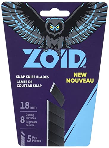 Zoid 18mm Snap Knife Black Blade Refill 5 Pack, Sharp Carbon Steel Snap Blades for at Home and Project Cutting, Blades for Box Cutter, Utility Knife Blades, Storage Case Included