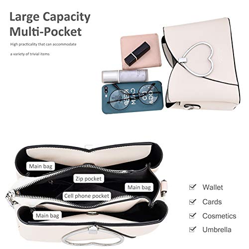 NICOLE & DORIS Fashion Handbag for Women Top Handle Bag PU Leather Messenger Bag Waterproof Shoulder Bag Ladies Crossbody Bag With Heart Shaped Handle Khaki