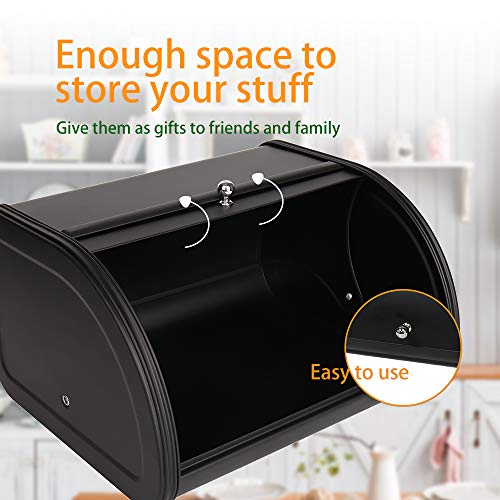 Home by Jackie Inc X458 Black Metal Bread Box/Bin/kitchen Storage Containers with Roll Top Lid (Black)