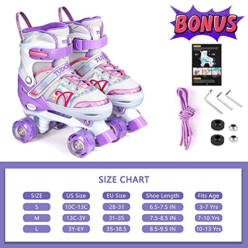 Roller Skates for Kids, Shine Skates 4 Size Adjustable Roller Skates with Light up Wheels for Girls, Teens, Outdoor Rollerskates for Beginners & Advanced | Purple, L - 3Y-6Y (Large, Purple)