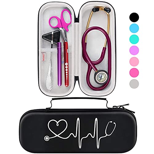 BOVKE Travel Stethoscope Case for 3M Littmann Classic III, Lightweight II S.E, MDF Acoustica Lightweight Stethoscopes, Mesh Pocket for Pen Lights, Medical Scissors, Nurse Accessories for Work, Black