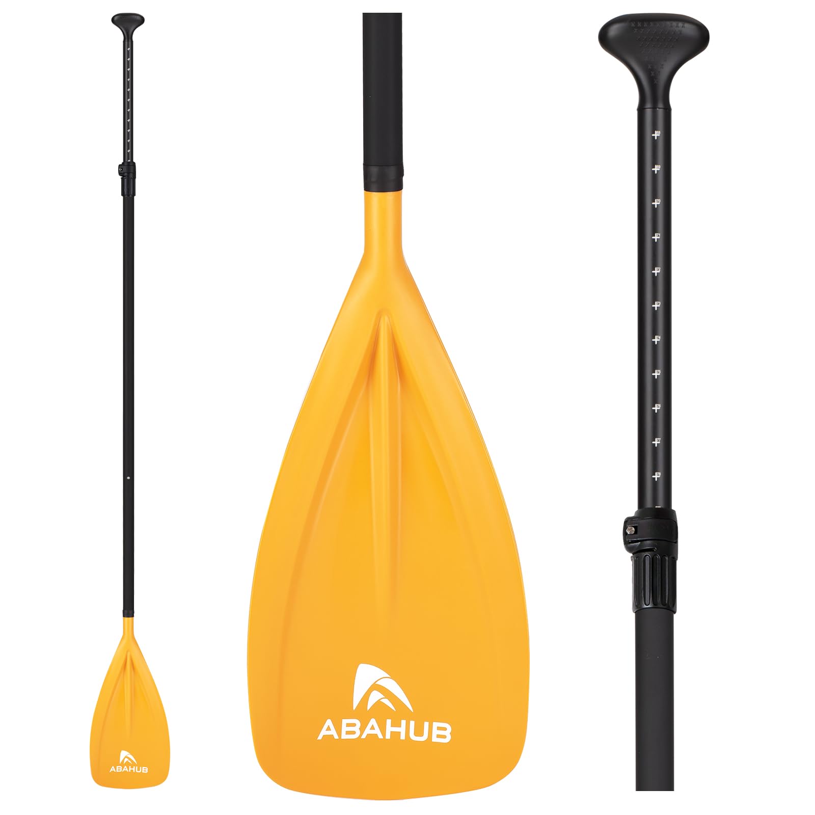 Abahub SUP Paddles - 3 Piece Adjustable Stand up Paddle - Lightweight Oar for Paddleboard, Adjustable Aluminum Alloy PU Coated Shaft 68" - 84", Yellow Plastic Nylon Blade