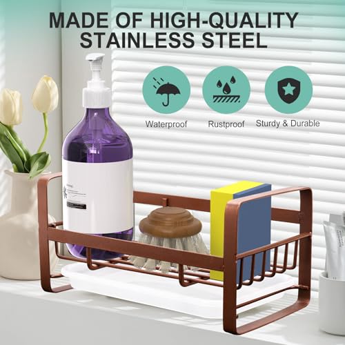 VANTEN Kitchen Sink Caddy Sponge Holder, Sponge Holder for Kitchen Sink, Sink Organizer, Soap Dish Dispenser Brush Holder Storage Home & Kitchen Accessories