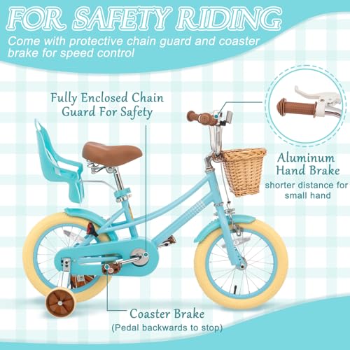 XJD Girls Bike for 2-4 Years Old Toddlers and Kids, 12 14 16 20 Inch Kids Bike with Basket and Bell Training Wheels, Adjustable Seat Handlebar Height (12 Inch with Training Wheels, Blue)