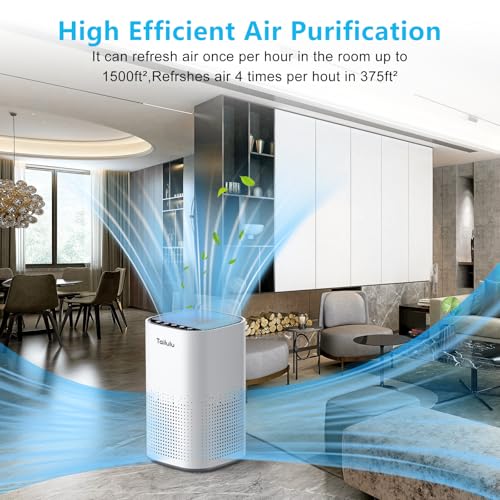 Air Purifiers for Home Large Room up to 1500ft²,Tailulu H13 True HEPA Air Cleaner with 360°Air Inlet, 15dB Air Purifier for Bedroom with Sleep Mode,Speed Control,Timer, for Odor Dust Smoke AP100