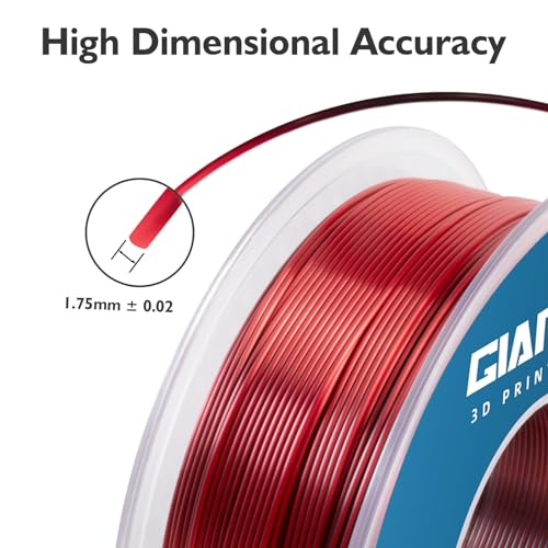 GIANTARM 3D Printer Filament, Silk Black Pla Filament, 1Kg(2.2lbs) Spool, 1.75mm Dimension Accuracy +/- 0.03mm, 3D Printing Filament