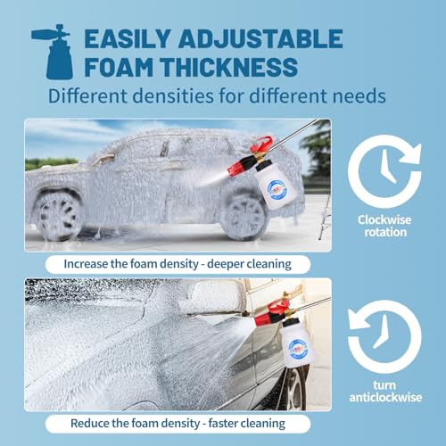 DUSICHIN Foam Cannon Soap Cannon for Pressure Washer Foam Gun Soap Sprayer 4000 PSI Wide Neck Snow Foam Gun Adjustable Nozzle Car Washer with 1L Container Additional Orifice Nozzle 1.04mm DUS2401