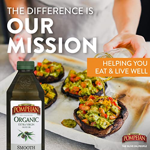 Pompeian USDA Organic Smooth Extra Virgin Olive Oil, First Cold Pressed, Smooth, Delicate Flavor, Perfect for Sautéing & Stir-Frying, 48 FL. OZ.