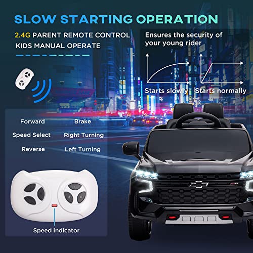 Aosom Chevrolet Tahoe Licensed Kids Ride on Car, 12V Battery Powered Kids Electric Car with Remote Control, 4-Wheeler Suspension, Music, Lights, Horn, for Ages 3-6 Years Old, Black