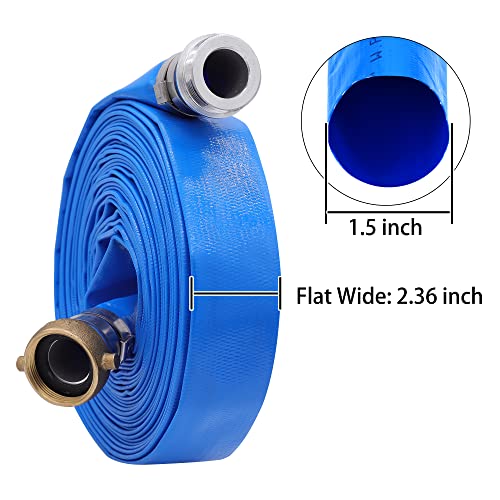 2" x 25ft PVC Lay Flat Water Pump Discharge Hose With Aluminum Pin Lug Fittings, Heavy Duty Reinforced Pool Backwash Hose Assembly