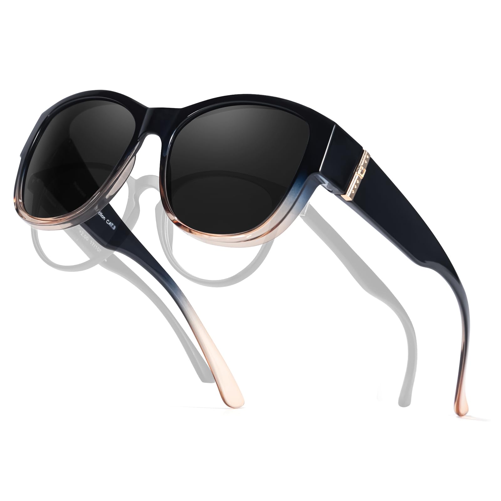 TJUTR Polarized Fit Over Glasses Sunglasses for Women UV Protection, Trendy Oversized Shades Wear Over Eyeglasses (A4 Blue Brown/Grey)