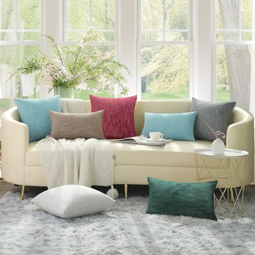 decorUhome Spring Decorative Throw Pillow Covers 16x16 Set of 2, Farmhouse Textured Chenille Square Pillow Covers for Couch Sofa Bed Living Room, Dark Green