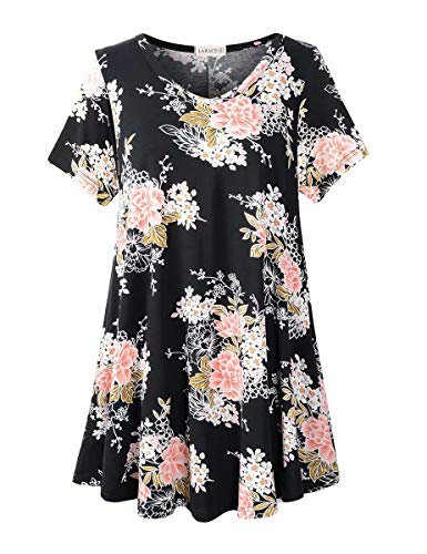 LARACE Casual Tops for Womens Summer Clothes Loose Fit Short Sleeve Shirts Flowy V Neck Tunic Plus Size Blouse(Heather Gray 3X)
