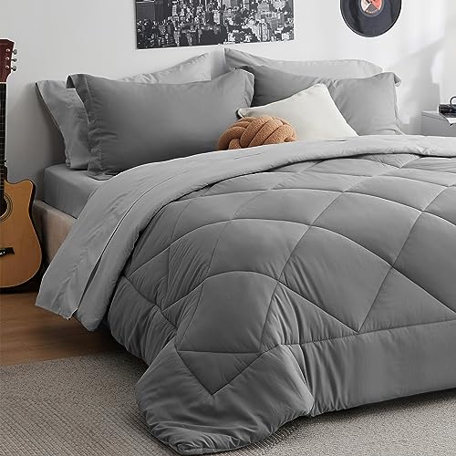Bedsure White Twin XL Comforter Sets - 5 Pieces Reversible White Twin XL Bedding Sets with Comforters, Sheets, Pillowcase & Sham, Twin XL Bed Sets for College