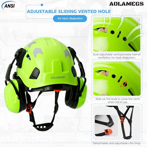 AOLAMEGS Construction Hard Hat with Visor and Earmuffs - Hard Hats Construction OSHA Approved, ANSI Z89.1 ABS Safety Helmet with and Ear Protection, Hardhats for Men Women Worker,6-pt Suspension
