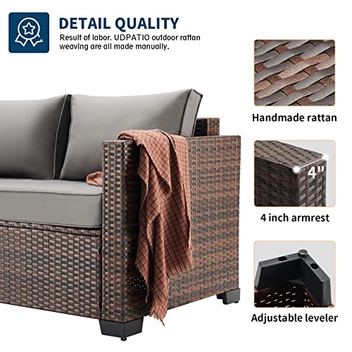 UDPATIO Patio Furniture Set with 44" Fire Pit Table, 7 Pieces Outdoor Furniture Sets, Wicker Rattan Patio Conversation Sets with Ottoman and Waterproof Covers for Porch Deck Backyard, Khaki