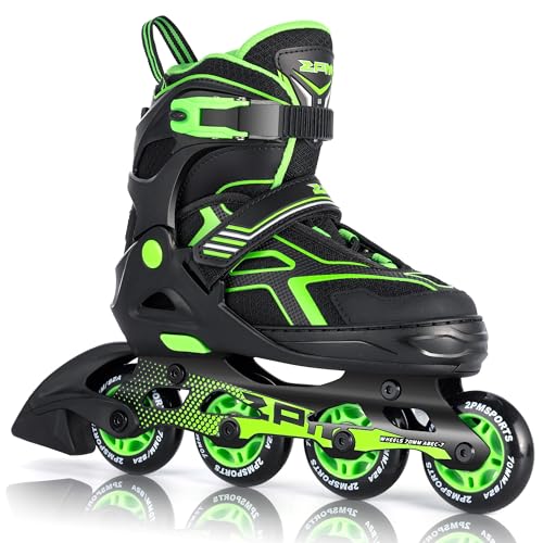 2PM SPORTS Torinx Boys Adjustable Inline Skates, Fun Beginner Roller Skates for Kids, Youth, Girls, Men and Women - Black Medium