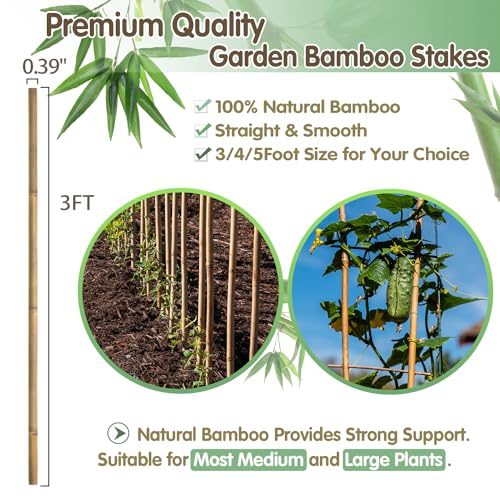 Bamboo Stakes,3FT Natural Bamboo Garden Stakes,BOVITRO 25Pcs Plant Stakes,Bamboo Sticks for Tomato,Beans,Vegetable and Climbing Plants