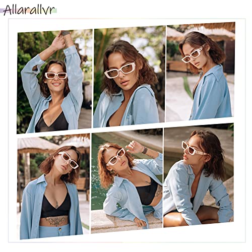 Allarallvr Rectangle Cat Eye Thin Sunglasses for Women 90s Retro Trendy Y2K Aesthetic Vintage Square Small Shades AR82037(Beige)