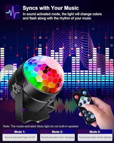 Luditek 2-Pack Sound Activated Party Lights with Remote Control Dj Lighting, Disco Ball Light, Strobe Lamp for Home Room Dance Parties Supplies Birthday Christmas Halloween Party Decorations