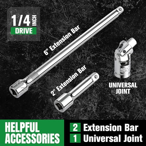 SK 1/4" Drive Socket Set with 160-P Ratchet, 24-Piece, SAE, SuperKrome Finish, Premium CR-V Construction, with EVA Foam Tool Organizer